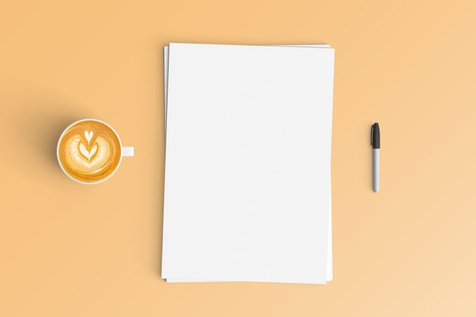 Modern workspace with  copy space on color background