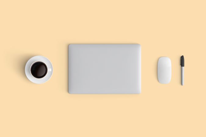 Modern workspace with  copy space on color background