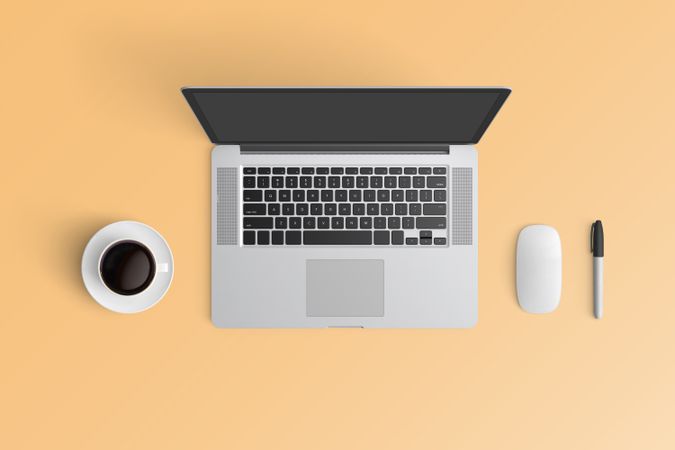 Modern workspace with  copy space on color background