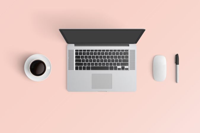 Modern workspace with  copy space on color background